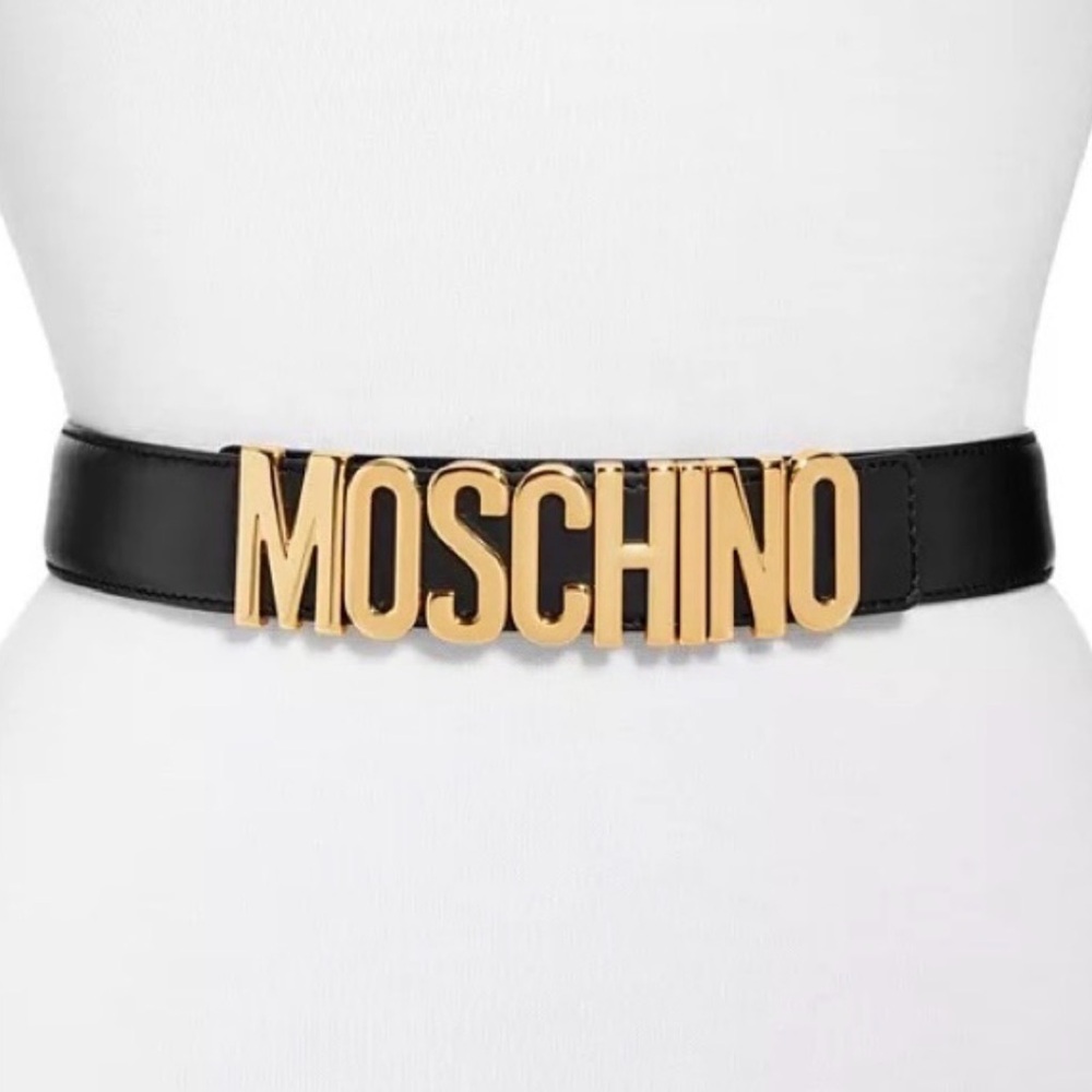 Moschino Black Belt with Gold Lettering